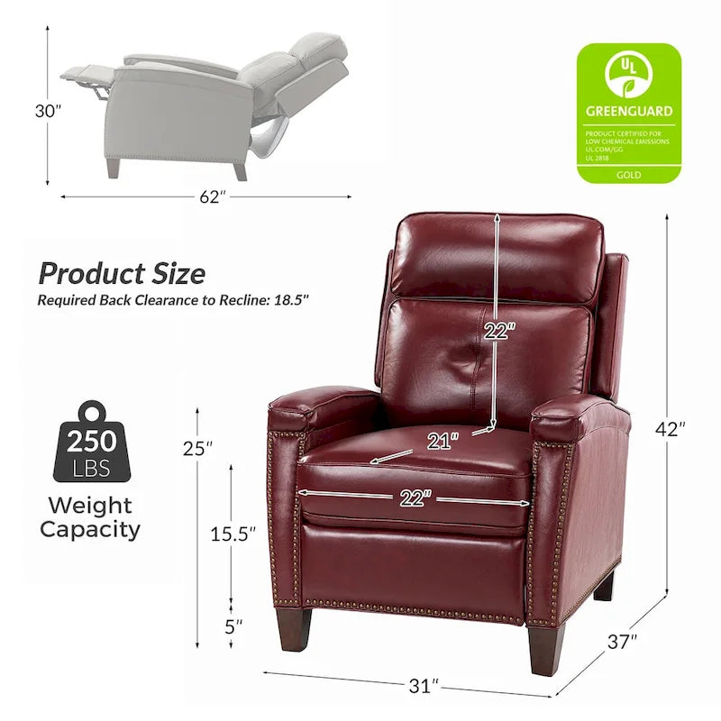 Fauteuil inclinable Gaspar Mid-Century Modern avec clous décoratifs par HULALA HOME