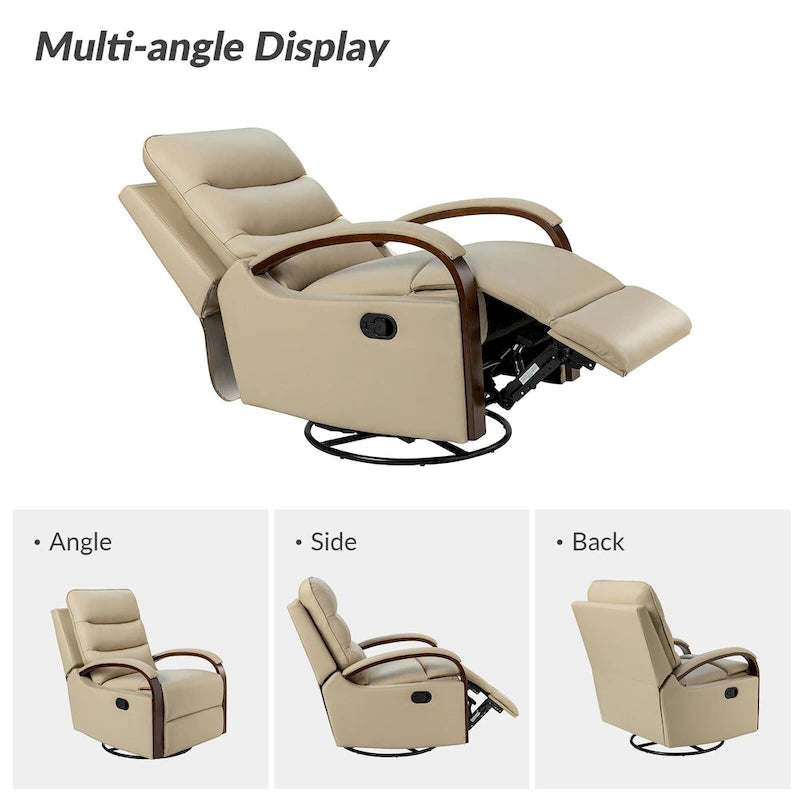 Fauteuil inclinable manuel pivotant et à bascule Leopold Modern en cuir véritable avec accoudoirs en bois par HULALA HOME