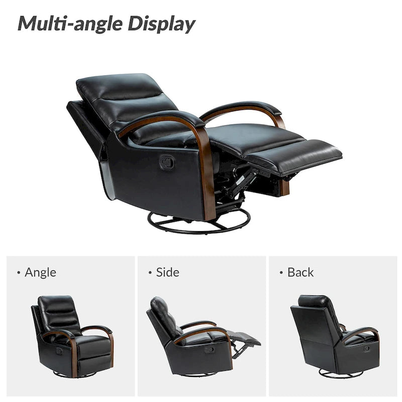 Fauteuil inclinable manuel pivotant et à bascule Leopold Modern en cuir véritable avec accoudoirs en bois par HULALA HOME