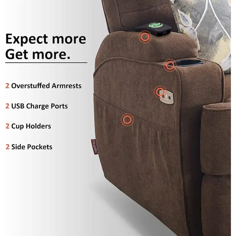 MCombo Fauteuil inclinable électrique pivotant et coulissant avec fonction de chauffage et de massage, Tissu 7752