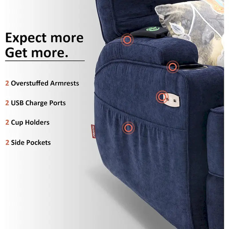 MCombo Fauteuil inclinable électrique pivotant et coulissant avec fonction de chauffage et de massage, Tissu 7752