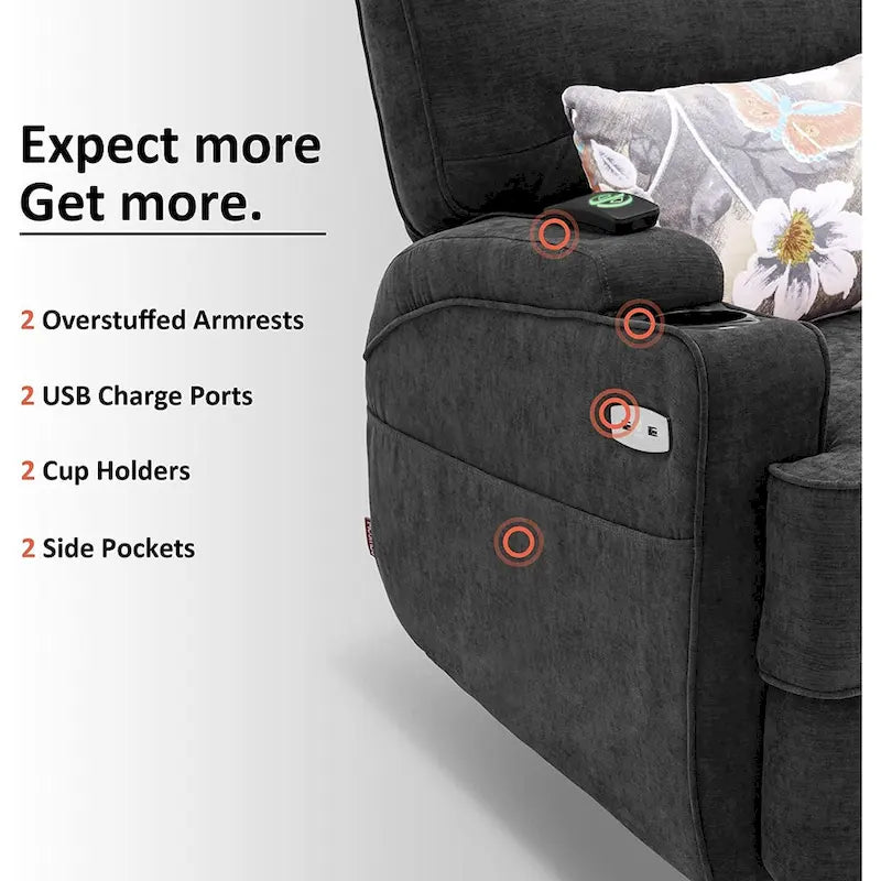 MCombo Fauteuil inclinable électrique pivotant et coulissant avec fonction de chauffage et de massage, Tissu 7752