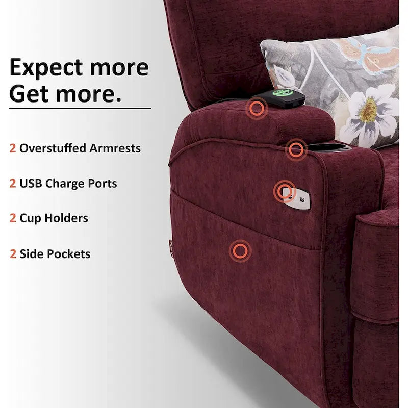 MCombo Fauteuil inclinable électrique pivotant et coulissant avec fonction de chauffage et de massage, Tissu 7752