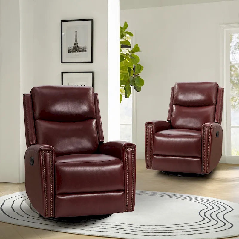 Fauteuil inclinable, pivotant et à bascule moderne Fiacro 30.31W avec dossier haut en cuir véritable et garnitures cloutées, lot de 2