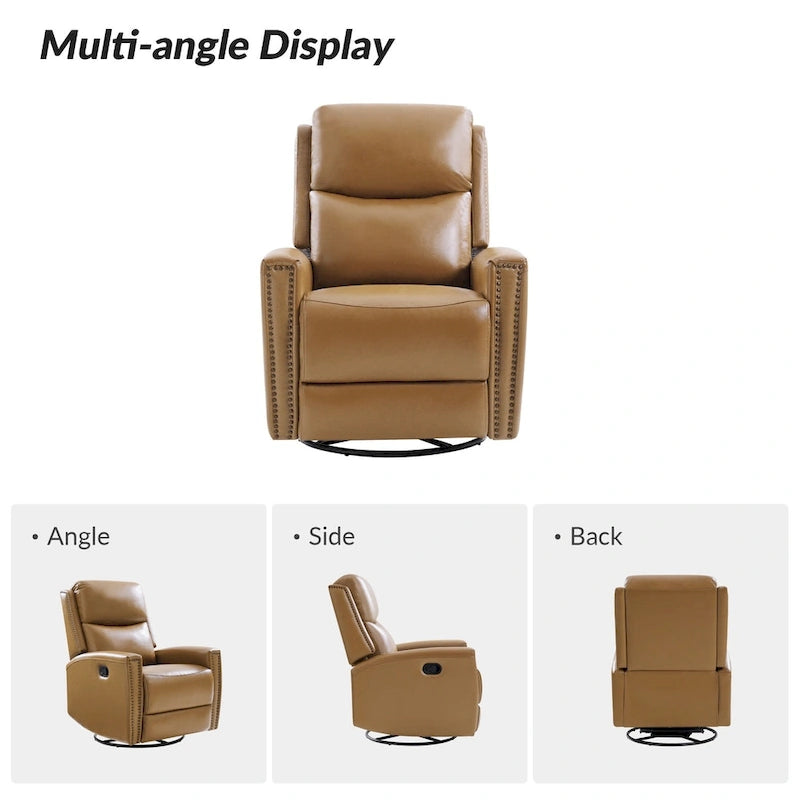Fauteuil inclinable, pivotant et à bascule moderne Fiacro 30.31W avec dossier haut en cuir véritable et garnitures cloutées, lot de 2