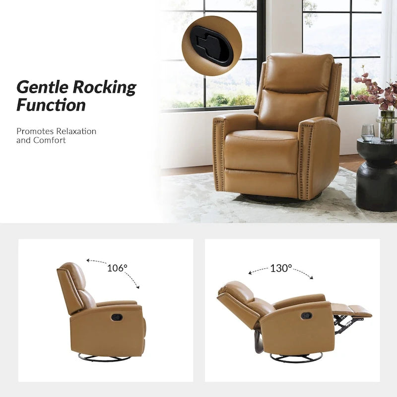Fauteuil inclinable, pivotant et à bascule moderne Fiacro 30.31W avec dossier haut en cuir véritable et garnitures cloutées, lot de 2