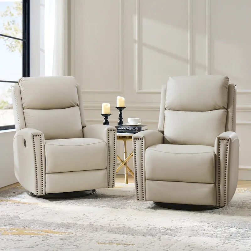 Fauteuil inclinable, pivotant et à bascule moderne Fiacro 30.31W avec dossier haut en cuir véritable et garnitures cloutées, lot de 2