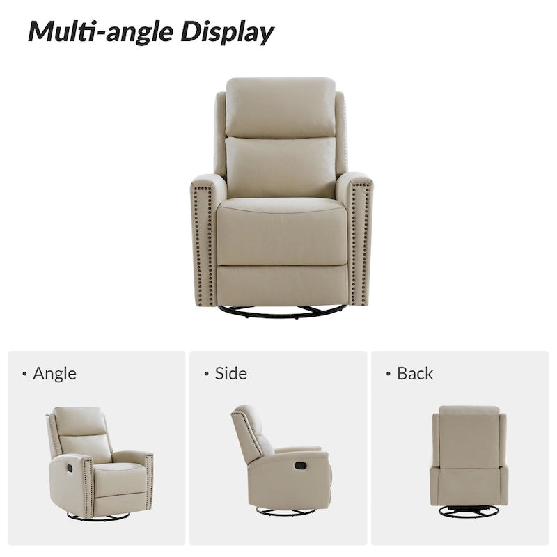 Fauteuil inclinable, pivotant et à bascule moderne Fiacro 30.31W avec dossier haut en cuir véritable et garnitures cloutées, lot de 2
