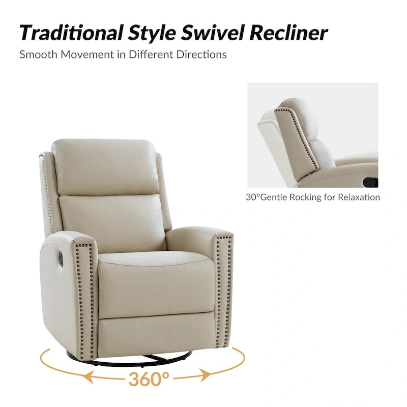 Fauteuil inclinable, pivotant et à bascule moderne Fiacro 30.31W avec dossier haut en cuir véritable et garnitures cloutées, lot de 2