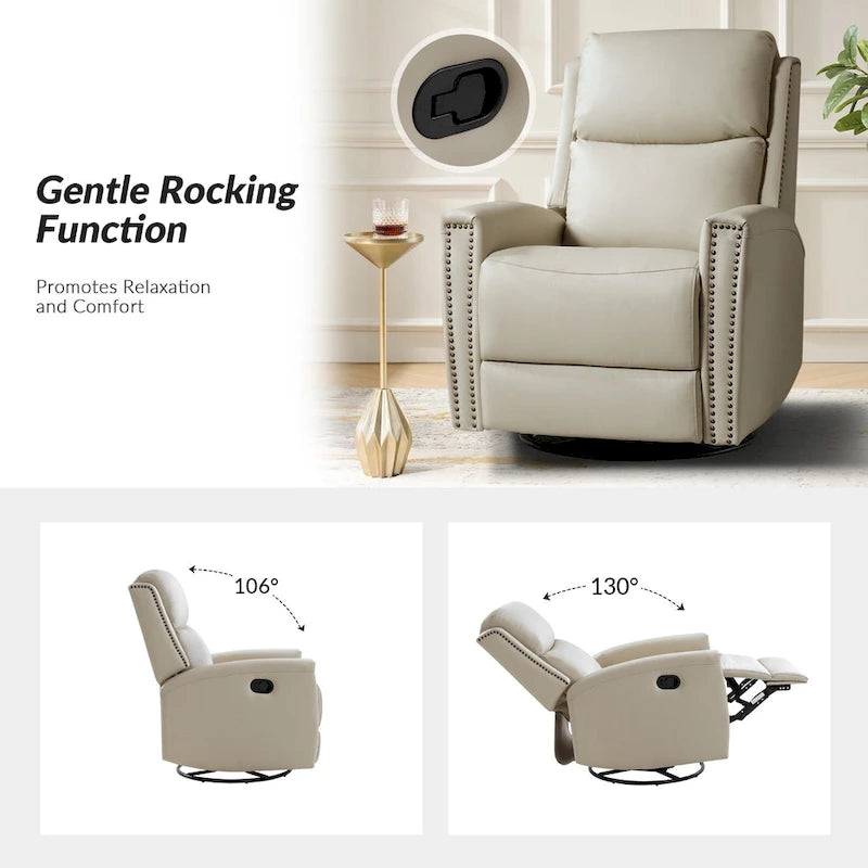 Fauteuil inclinable, pivotant et à bascule moderne Fiacro 30.31W avec dossier haut en cuir véritable et garnitures cloutées, lot de 2