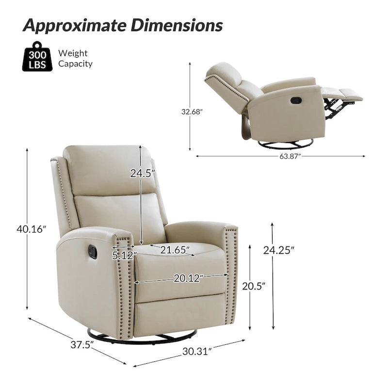 Fauteuil inclinable, pivotant et à bascule moderne Fiacro 30.31W avec dossier haut en cuir véritable et garnitures cloutées, lot de 2
