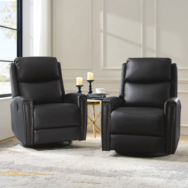 Fauteuil inclinable, pivotant et à bascule moderne Fiacro 30.31W avec dossier haut en cuir véritable et garnitures cloutées, lot de 2