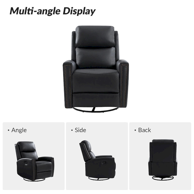 Fauteuil inclinable, pivotant et à bascule moderne Fiacro 30.31W avec dossier haut en cuir véritable et garnitures cloutées, lot de 2