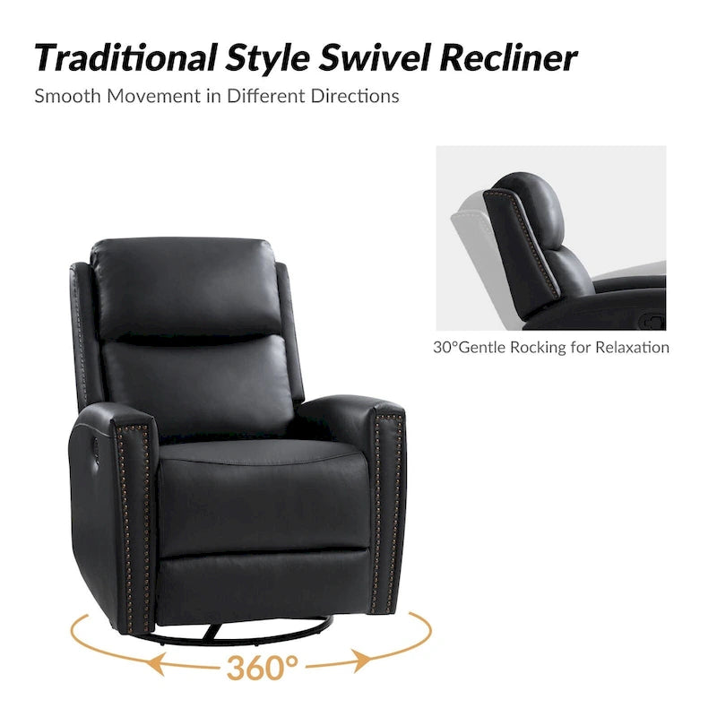 Fauteuil inclinable, pivotant et à bascule moderne Fiacro 30.31W avec dossier haut en cuir véritable et garnitures cloutées, lot de 2