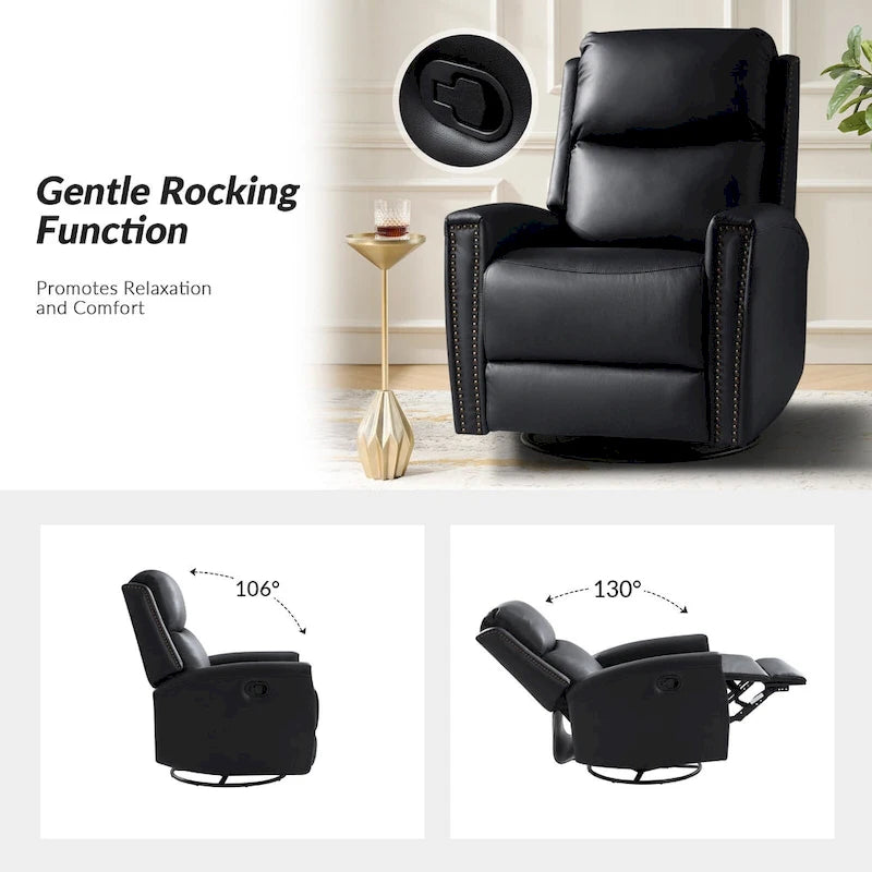 Fauteuil inclinable, pivotant et à bascule moderne Fiacro 30.31W avec dossier haut en cuir véritable et garnitures cloutées, lot de 2