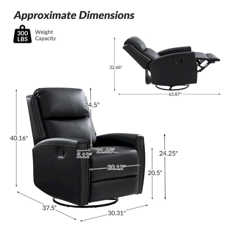Fauteuil inclinable, pivotant et à bascule moderne Fiacro 30.31W avec dossier haut en cuir véritable et garnitures cloutées, lot de 2