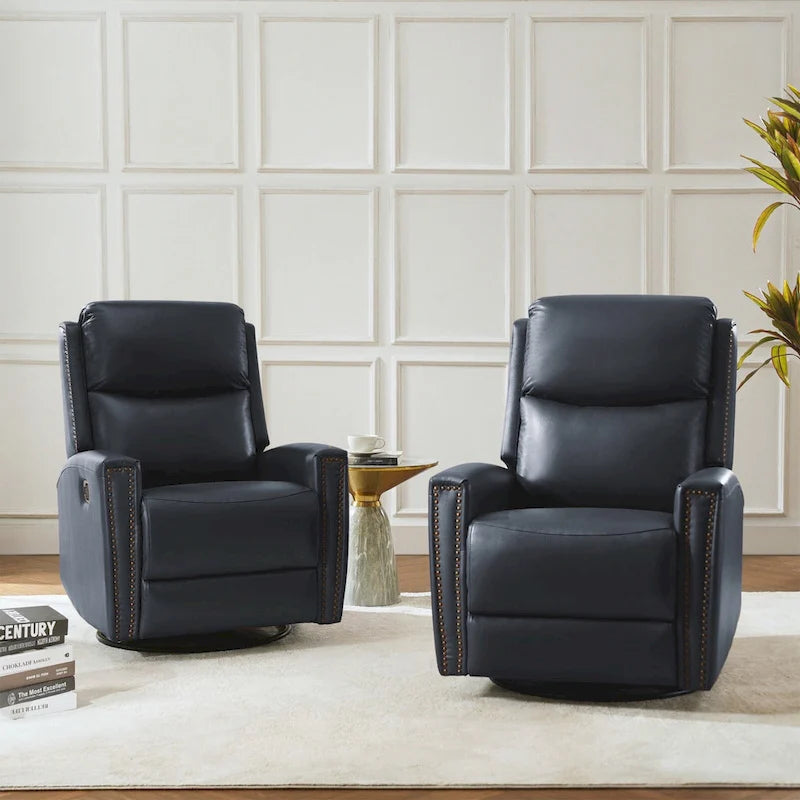 Fauteuil inclinable, pivotant et à bascule moderne Fiacro 30.31W avec dossier haut en cuir véritable et garnitures cloutées, lot de 2