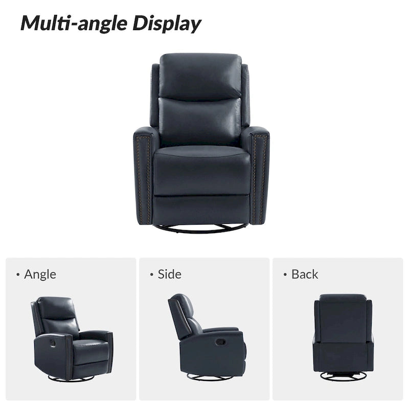 Fauteuil inclinable, pivotant et à bascule moderne Fiacro 30.31W avec dossier haut en cuir véritable et garnitures cloutées, lot de 2