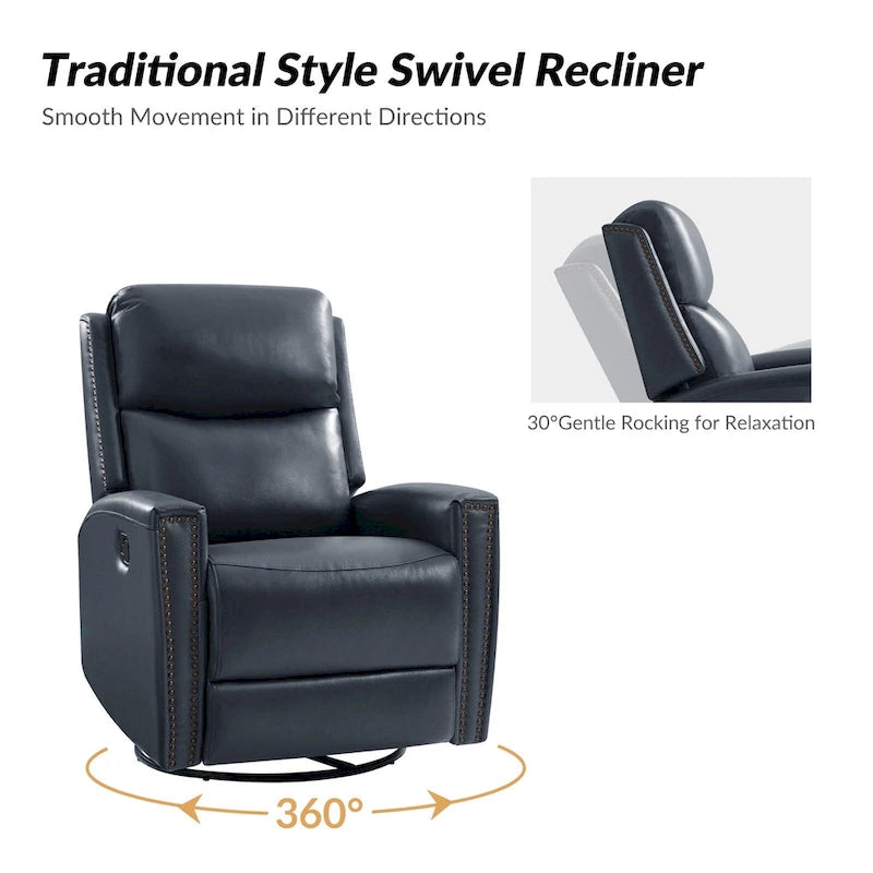 Fauteuil inclinable, pivotant et à bascule moderne Fiacro 30.31W avec dossier haut en cuir véritable et garnitures cloutées, lot de 2