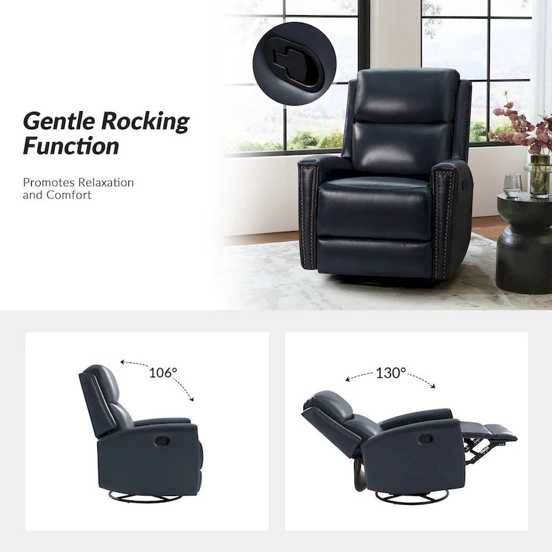 Fauteuil inclinable, pivotant et à bascule moderne Fiacro 30.31W avec dossier haut en cuir véritable et garnitures cloutées, lot de 2