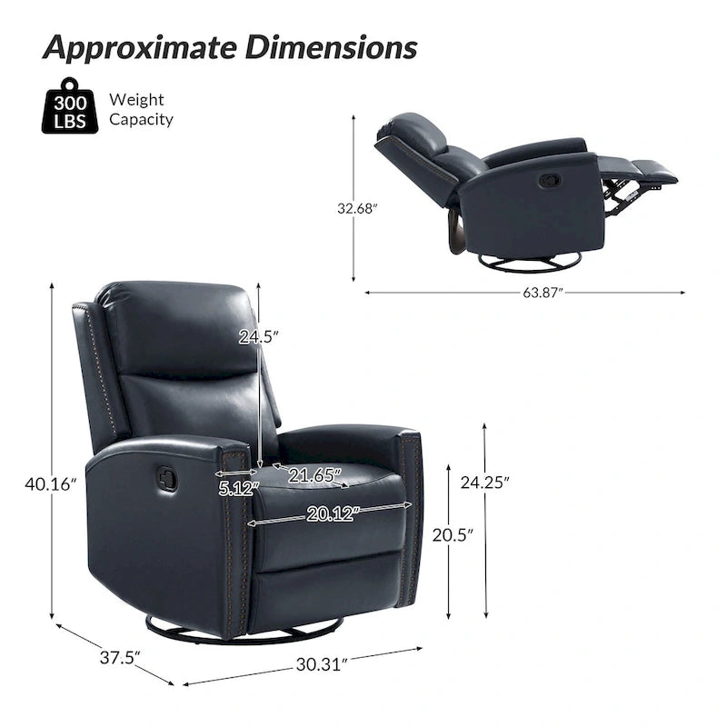 Fauteuil inclinable, pivotant et à bascule moderne Fiacro 30.31W avec dossier haut en cuir véritable et garnitures cloutées, lot de 2