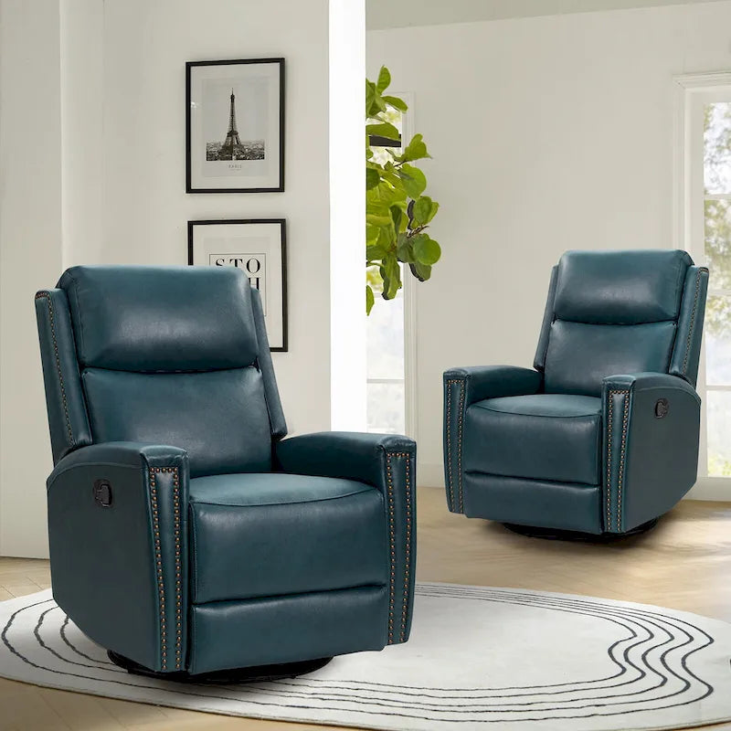Fauteuil inclinable, pivotant et à bascule moderne Fiacro 30.31W avec dossier haut en cuir véritable et garnitures cloutées, lot de 2