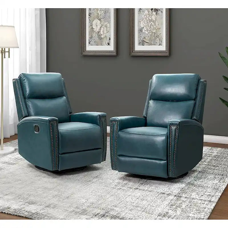Fauteuil inclinable, pivotant et à bascule moderne Fiacro 30.31W avec dossier haut en cuir véritable et garnitures cloutées, lot de 2