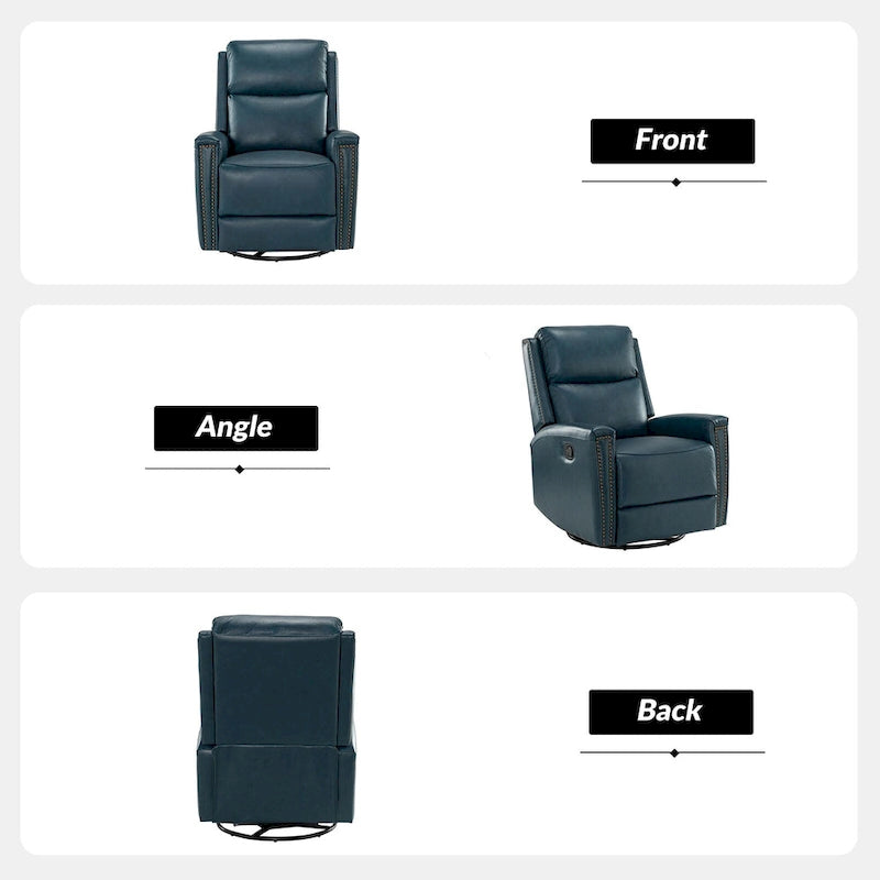 Fauteuil inclinable, pivotant et à bascule moderne Fiacro 30.31W avec dossier haut en cuir véritable et garnitures cloutées, lot de 2