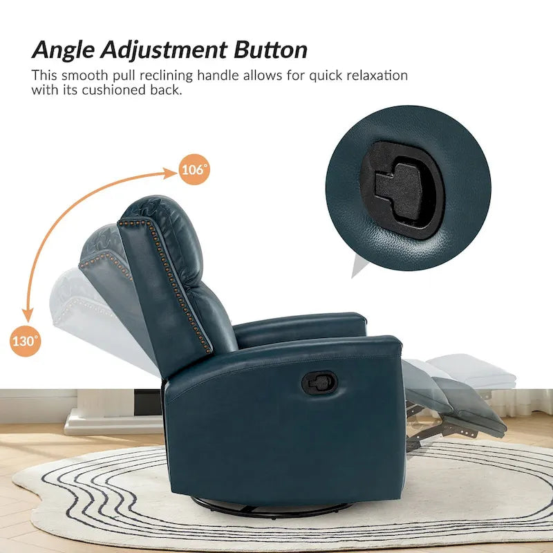 Fauteuil inclinable, pivotant et à bascule moderne Fiacro 30.31W avec dossier haut en cuir véritable et garnitures cloutées, lot de 2