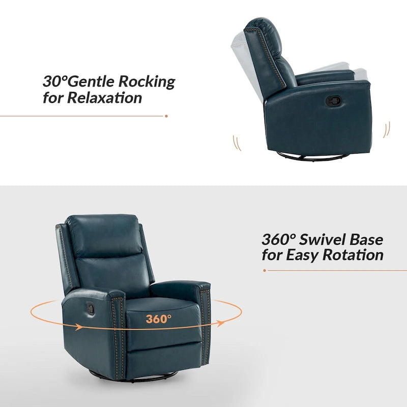 Fauteuil inclinable, pivotant et à bascule moderne Fiacro 30.31W avec dossier haut en cuir véritable et garnitures cloutées, lot de 2