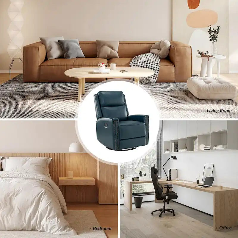 Fauteuil inclinable, pivotant et à bascule moderne Fiacro 30.31W avec dossier haut en cuir véritable et garnitures cloutées, lot de 2