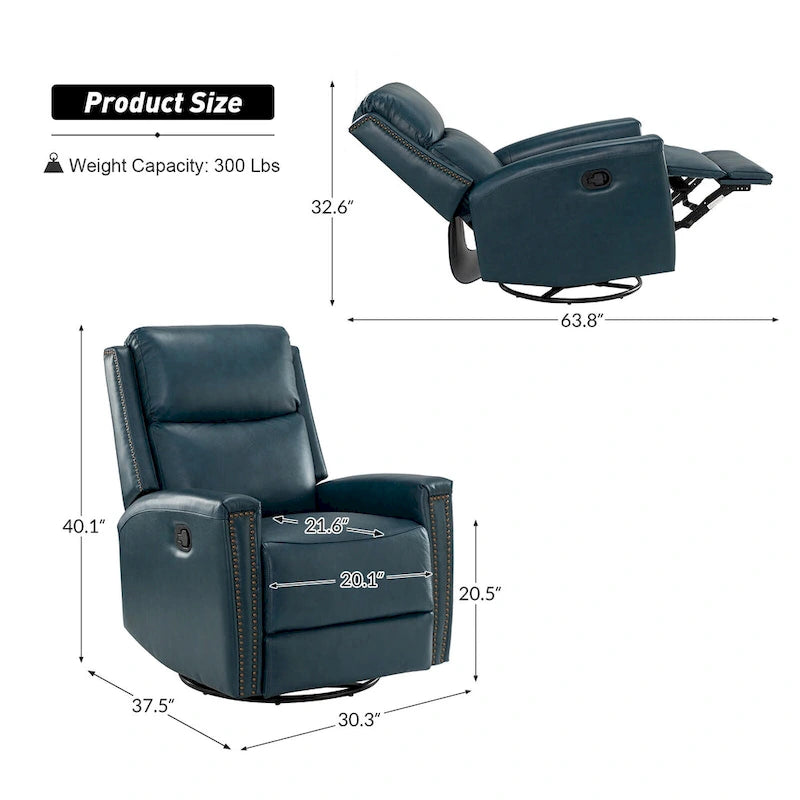 Fauteuil inclinable, pivotant et à bascule moderne Fiacro 30.31W avec dossier haut en cuir véritable et garnitures cloutées, lot de 2