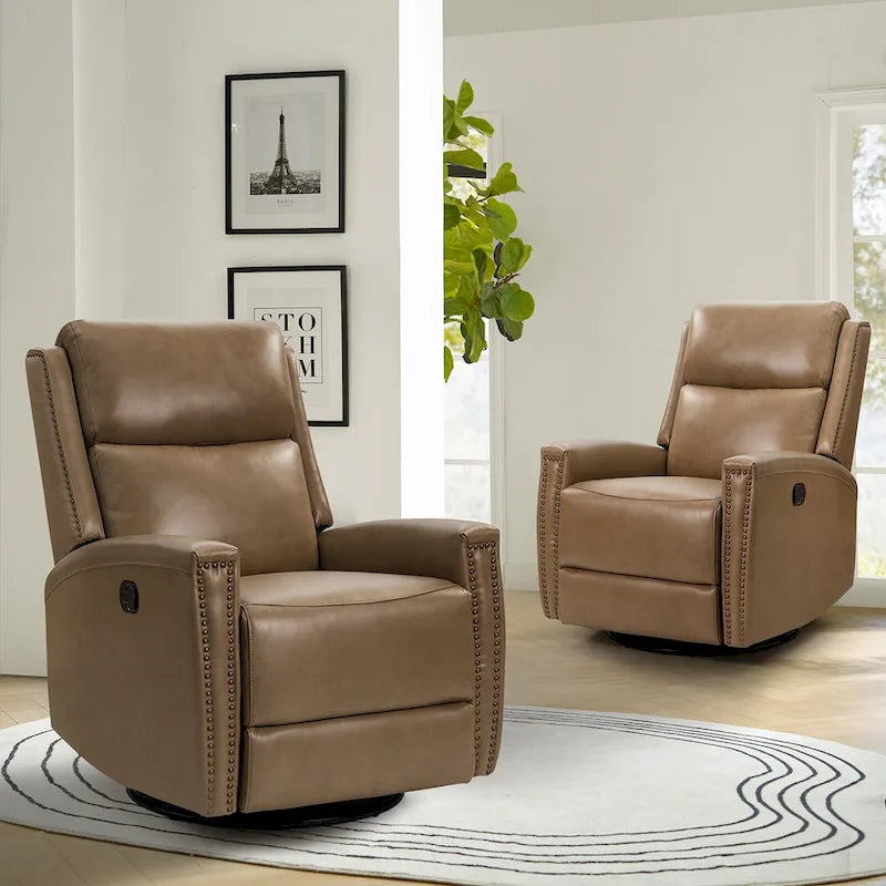 Fauteuil inclinable, pivotant et à bascule moderne Fiacro 30.31W avec dossier haut en cuir véritable et garnitures cloutées, lot de 2