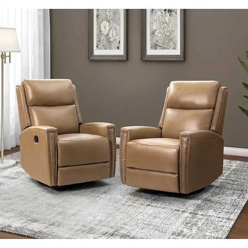 Fauteuil inclinable, pivotant et à bascule moderne Fiacro 30.31W avec dossier haut en cuir véritable et garnitures cloutées, lot de 2