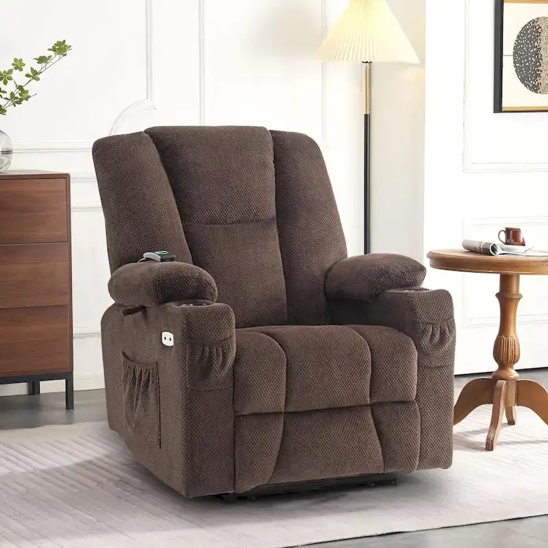 Fauteuil inclinable électrique MCombo avec massage et chauffage, tissu moelleux 8015