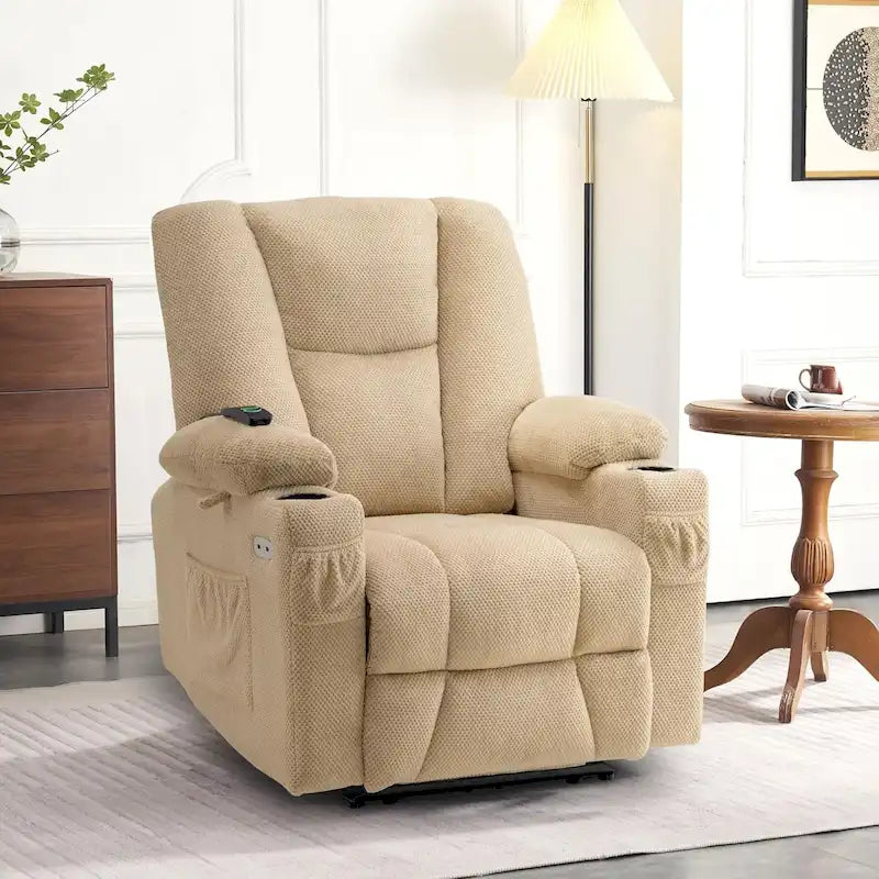 Fauteuil inclinable électrique MCombo avec massage et chauffage, tissu moelleux 8015