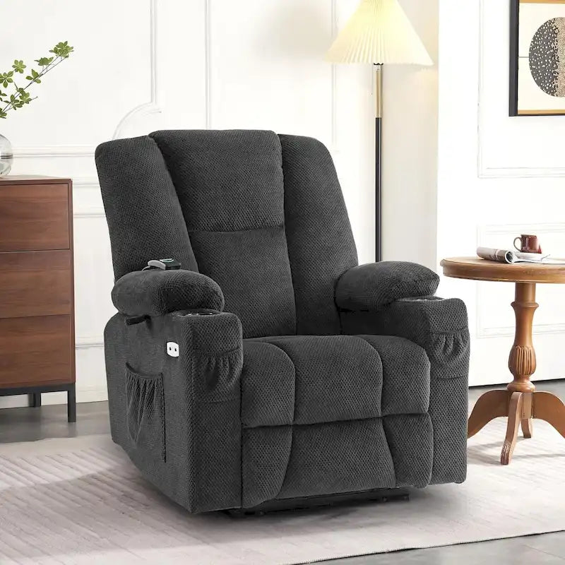Fauteuil inclinable électrique MCombo avec massage et chauffage, tissu moelleux 8015