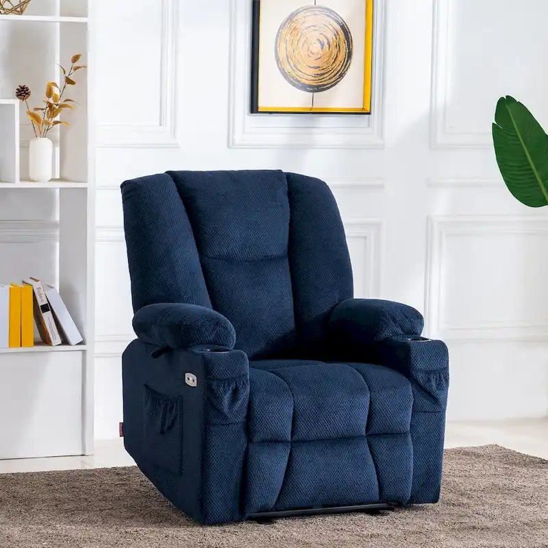 Fauteuil inclinable électrique MCombo avec massage et chauffage, tissu moelleux 8015