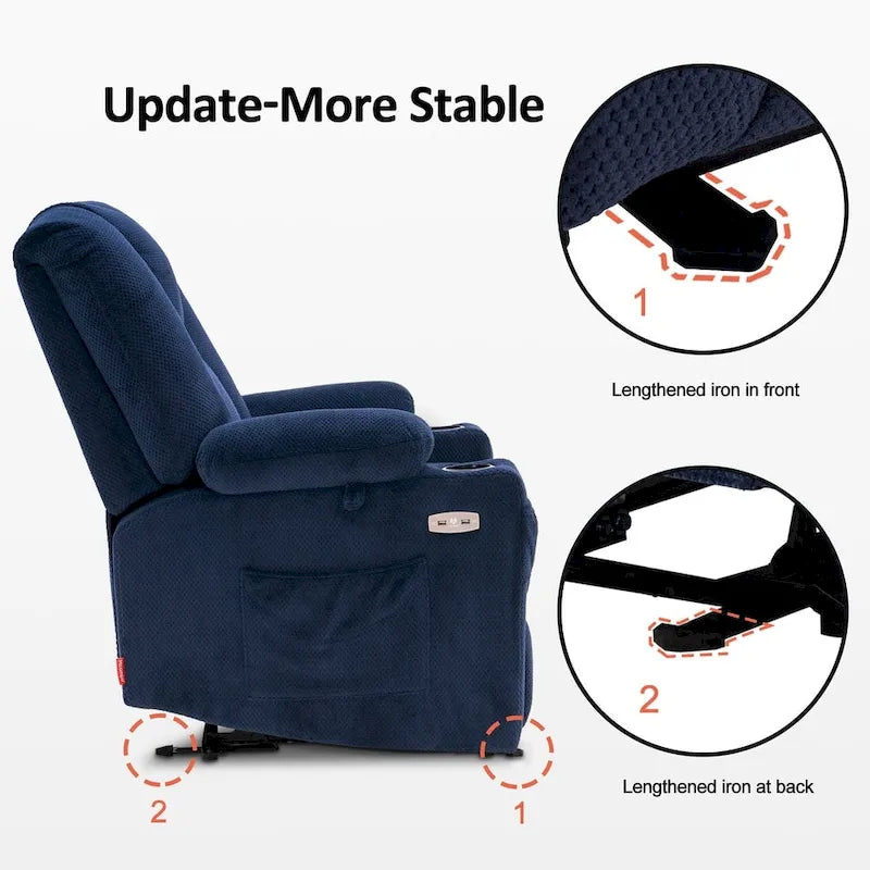 Fauteuil inclinable électrique MCombo avec massage et chauffage, tissu moelleux 8015