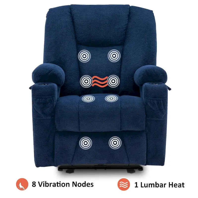 Fauteuil inclinable électrique MCombo avec massage et chauffage, tissu moelleux 8015