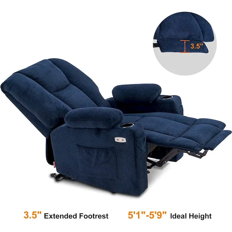 Fauteuil inclinable électrique MCombo avec massage et chauffage, tissu moelleux 8015