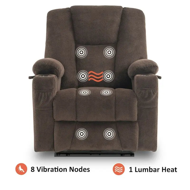 Fauteuil inclinable électrique MCombo avec massage et chauffage, tissu moelleux 8015