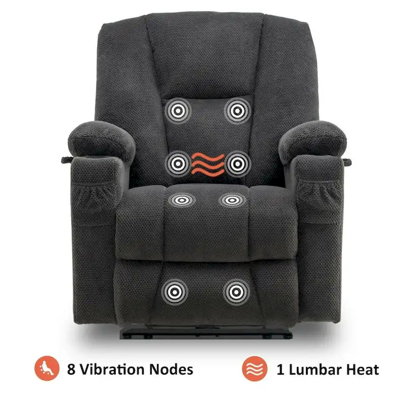 Fauteuil inclinable électrique MCombo avec massage et chauffage, tissu moelleux 8015