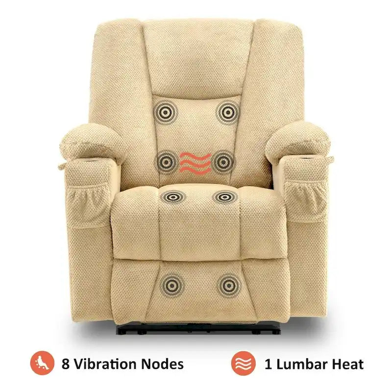 Fauteuil inclinable électrique MCombo avec massage et chauffage, tissu moelleux 8015