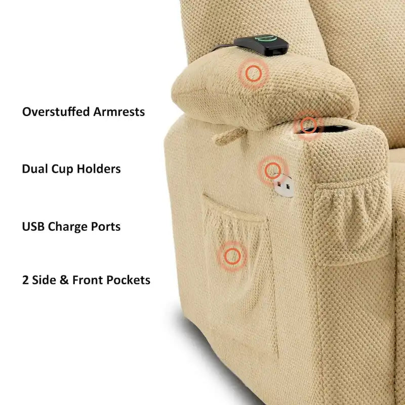 Fauteuil inclinable électrique MCombo avec massage et chauffage, tissu moelleux 8015