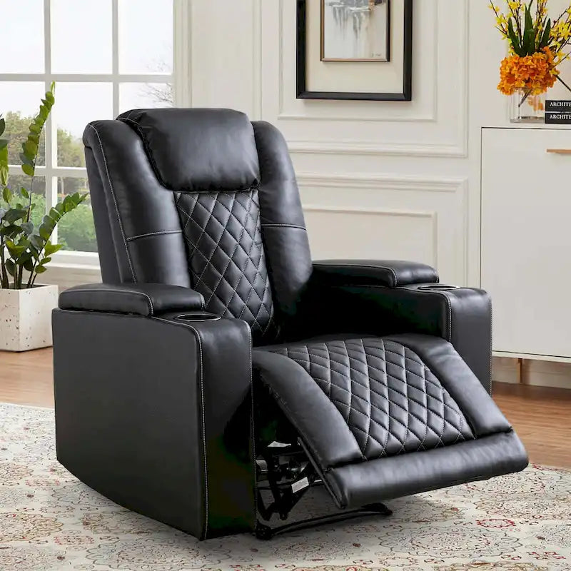 Fauteuil inclinable électrique en cuir avec ports USB et porte-gobelets