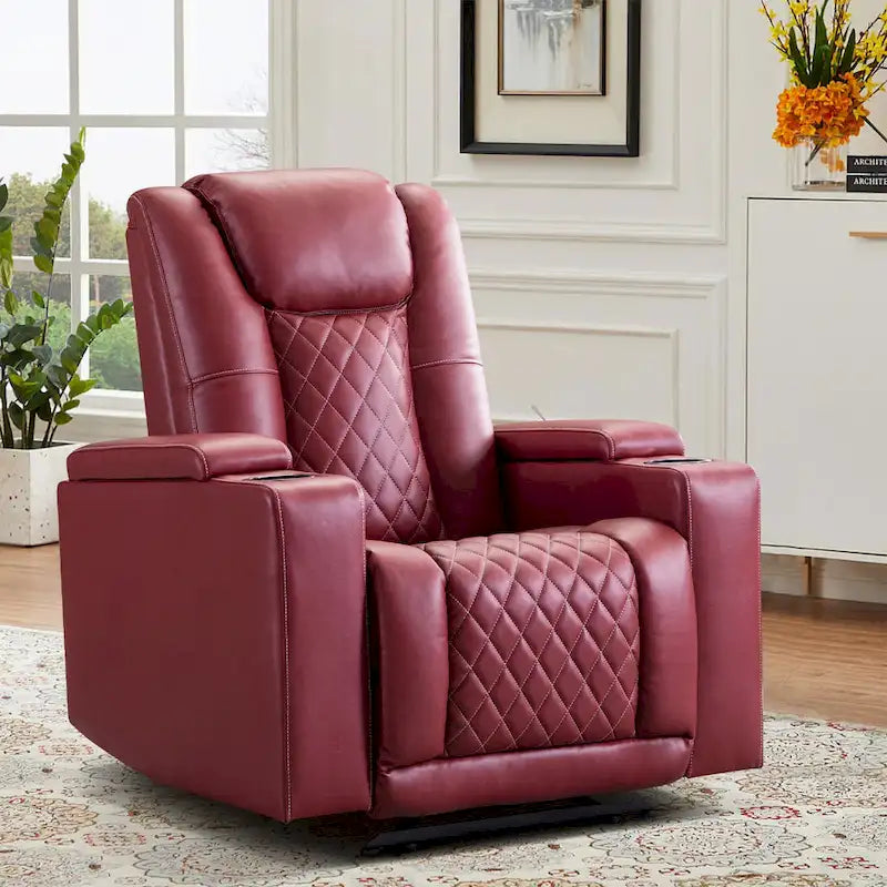 Fauteuil inclinable électrique en cuir avec ports USB et porte-gobelets