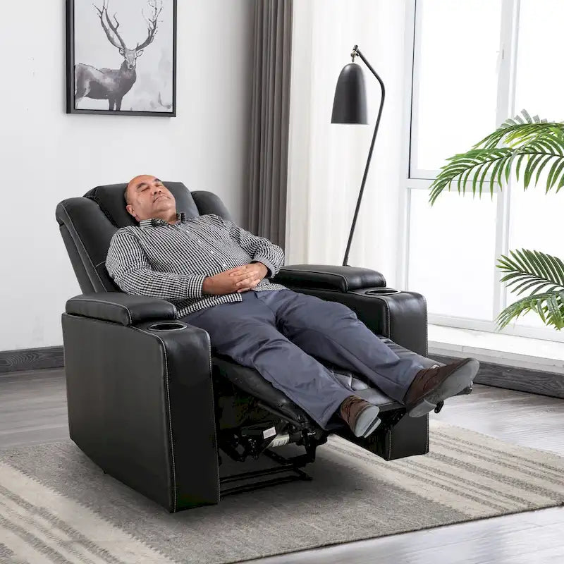 Fauteuil inclinable électrique en cuir avec ports USB et porte-gobelets