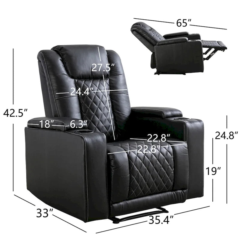 Fauteuil inclinable électrique en cuir avec ports USB et porte-gobelets