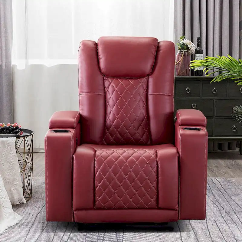 Fauteuil inclinable électrique en cuir avec ports USB et porte-gobelets